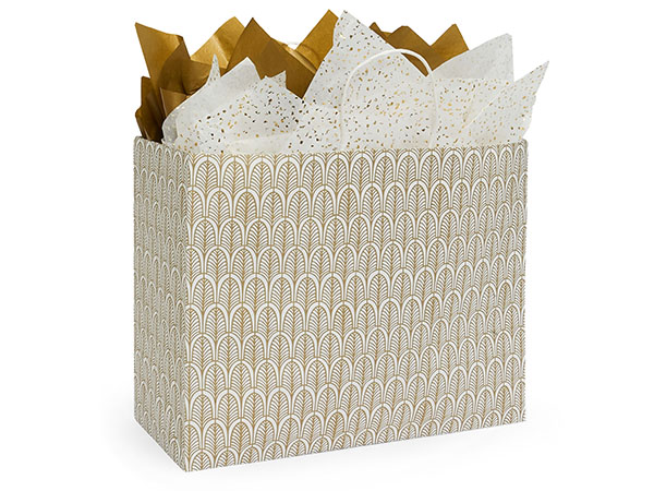 Nouveau Gold Paper Gift Bags, Vogue 16x6x12", 200 Pack