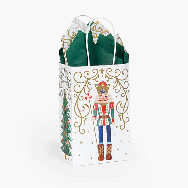 Nutcracker Noel Paper Gift Bags, Rose 5.25x3.5x8.25", 250 Pack