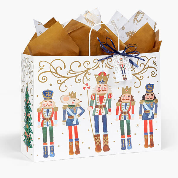 Nutcracker Noel Paper Gift Bags, Vogue 16x6x12", 100 Pack