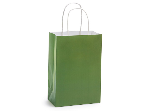 Olive Green White Kraft Shopping Bag, Rose 5.5x3.25x8.5", 250 Pack