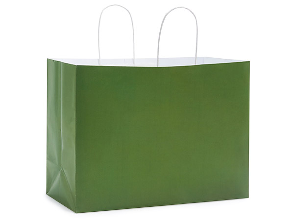 Olive Green White Kraft Shopping Bag, Vogue 16x6x12", 250 Pack