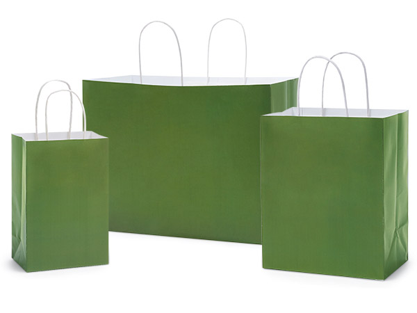 White Kraft Olive Tint Paper Shopping Bags