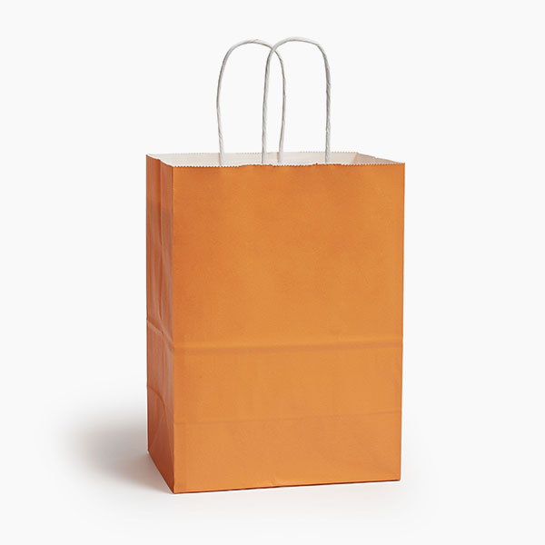 Orange White Kraft Shopping Bags Cub 8x4.75x10.25", 250 Pack