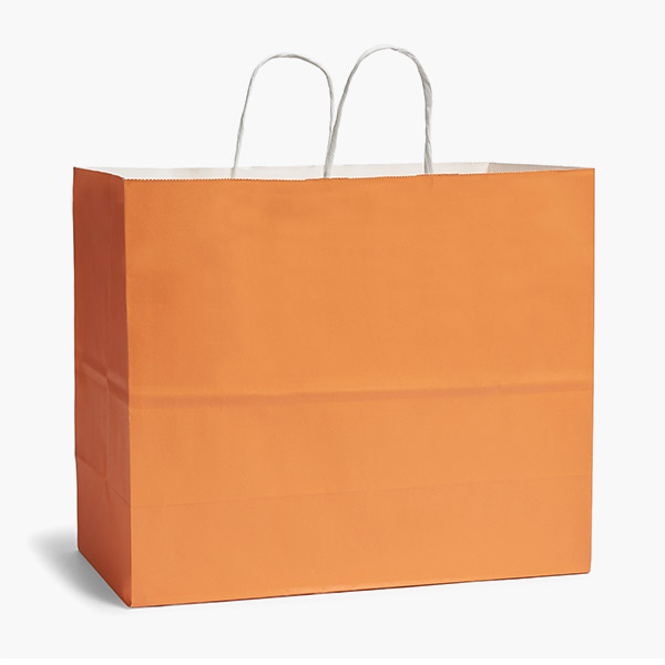 Orange White Kraft Shopping Bags Vogue 16x6x12", 250 Pack