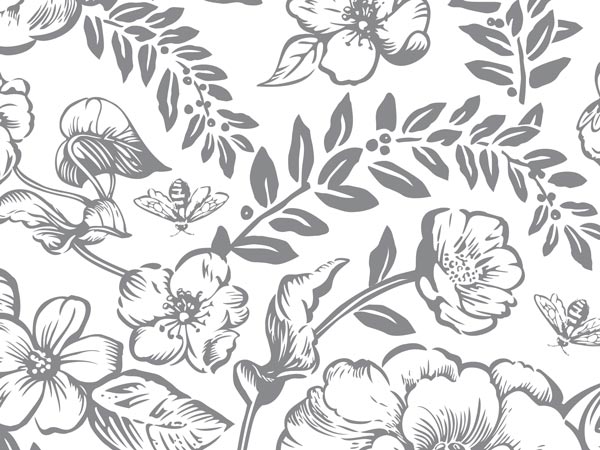 Timeless Floral Gray Tissue Paper, 20x30", Bulk 240 Sheet Pack