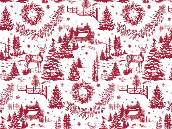 Christmas Toile Burgundy - Wholesale Tissue Paper Design - Made in USA