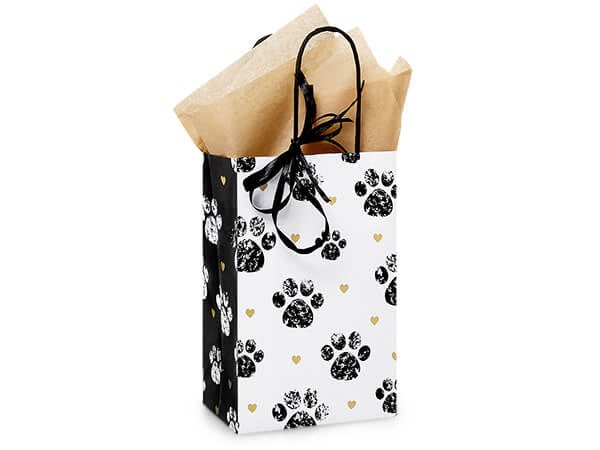 Paws and Hearts Paper Gift Bag, Rose 5.25x3.5x8.25", 100 Pack
