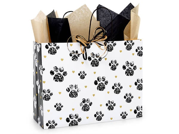 Paws and Hearts Paper Gift Bag, Vogue 16x6x12", 100 Pack