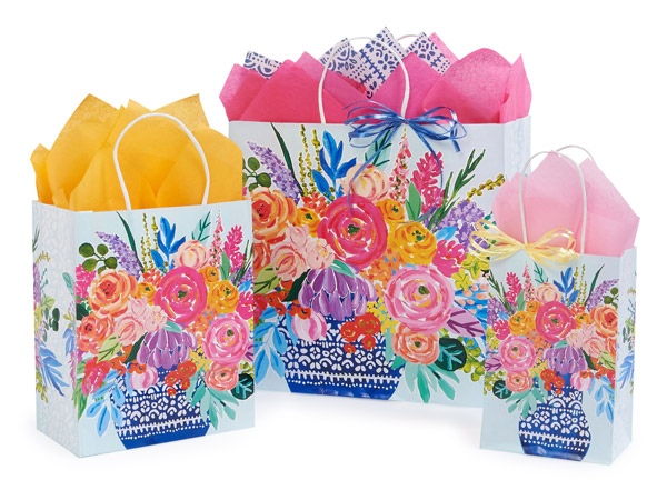 Persian Blooms Paper Shopping Bag Assortment, 125 Pack