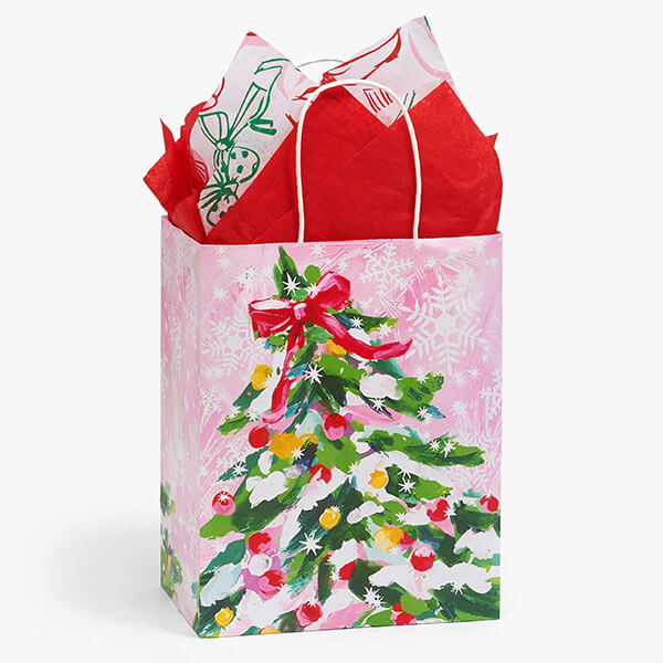 Pink Christmas Paper Gift Bags, Cub 8x4.75x10", 250 Pack