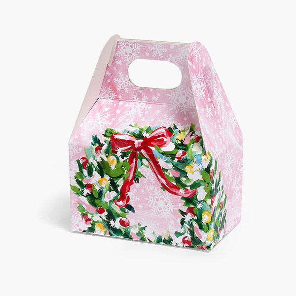 Pink Christmas Mini Gable Box, 4x2.5x2.5", 6 Pack