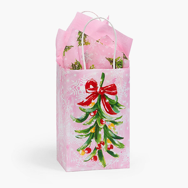 Pink Christmas Paper Gift Bags, Rose 5.25x3.5x8.25", 25 Pack