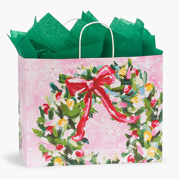 Pink Christmas Paper Gift Bags, Vogue 16x6x12", 25 Pack