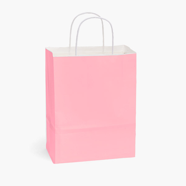 Pink White Kraft Shopping Bags Cub 8x4.75x10.25", 250 Pack