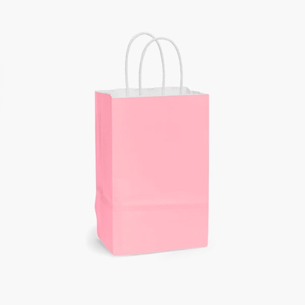 Pink White Kraft Shopping Bags Rose 5.5x3.25x8.5", 100 Pack