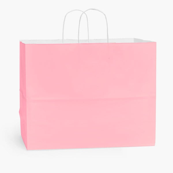 Pink White Kraft Shopping Bags Vogue 16x6x12", 100 Pack