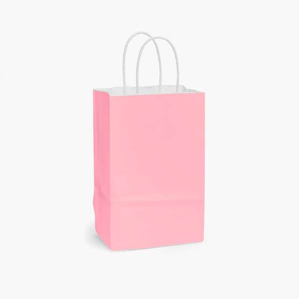 Pink White Kraft Shopping Bags Rose 5.5x3.25x8.5", 25 Pack
