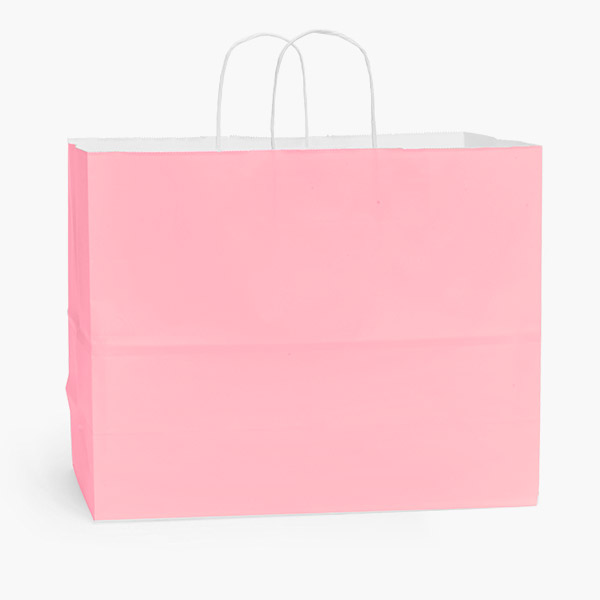 Pink White Kraft Shopping Bags Vogue 16x6x12", 25 Pack