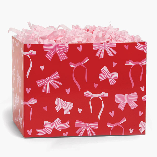 Pink Bows Basket Box, Large 10.25x6x7.5", 6 Pack