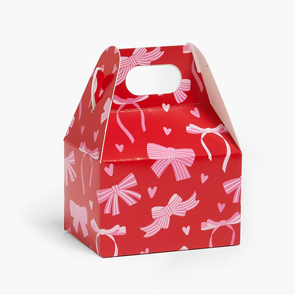 Pink Bows Mini Gable Boxes, 4x2.5x2.5", 6 Pack