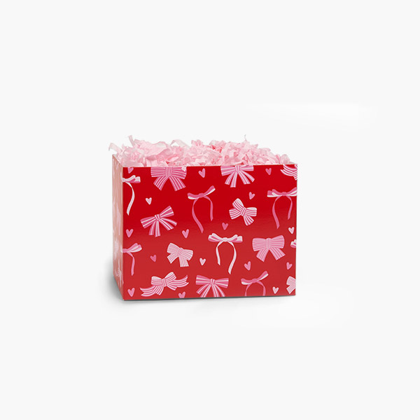 Pink Bows Basket Box, Small 6.75x4x5", 6 Pack