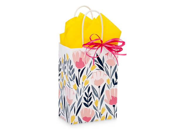 **Pink Petals Paper Shopping Bag, Rose 5.5x3.25x8.5", 250 Pack
