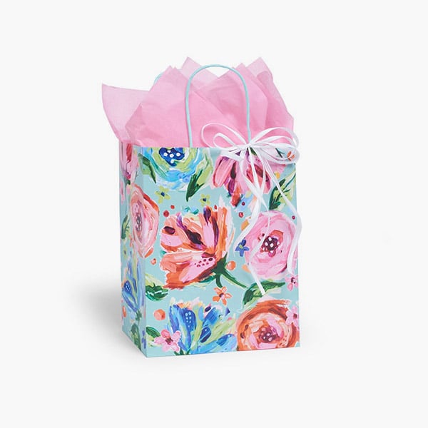 Posh Peonies Paper Gift Bags, Cub 8x4.75x10", 100 Pack