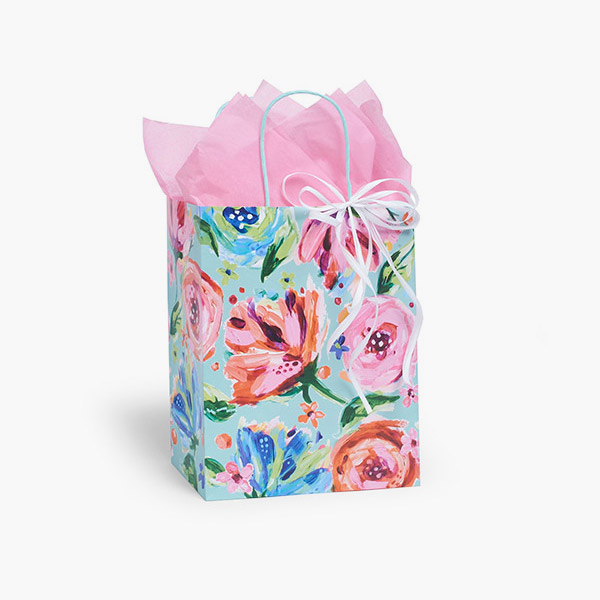 Posh Peonies Paper Gift Bags, Cub 8x4.75x10", 25 Pack