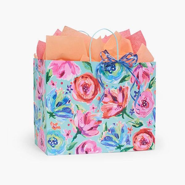Posh Peonies Paper Gift Bags, Vogue 16x6x12", 25 Pack