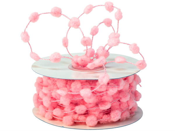 Pink Pom Poms on Pink Wired Cord, 25 yards