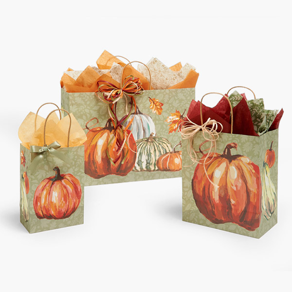 Painted Pumpkins Paper Gift Bags, Assortment, 125 Pack