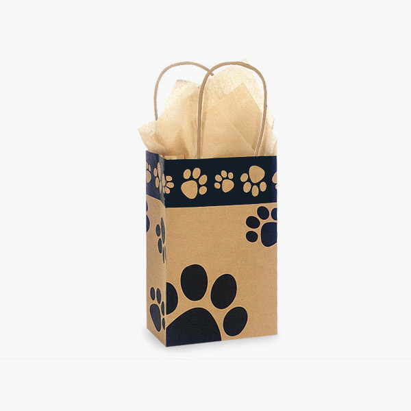 Paw Print Kraft Gift Bags, Rose 5.5x3.25x8.5", 100 Pack