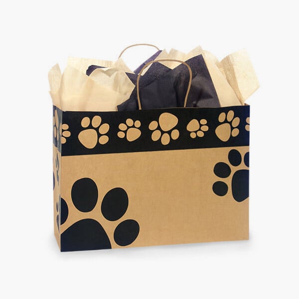 Paw Print Kraft Gift Bags, Vogue 16x6x12", 100 Pack