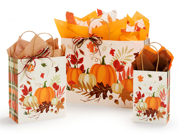 Pumpkin Plaid Paper Gift Bag Assortment, 125 Pack