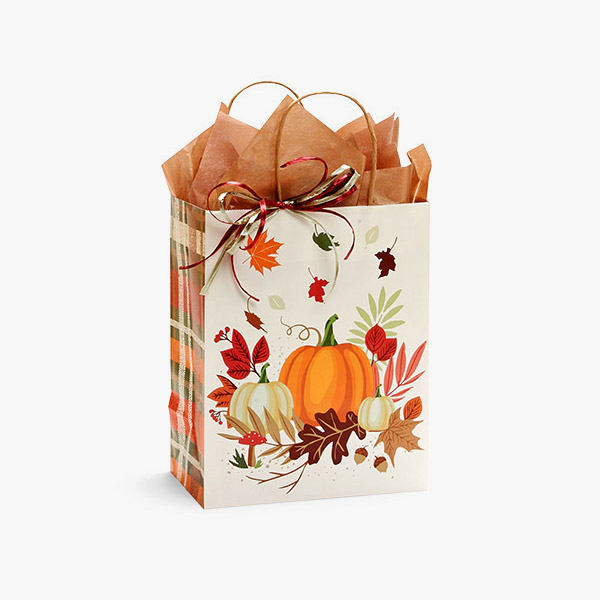 *Pumpkin Plaid Paper Gift Bags, Cub 8x4.75x10", 100 Pack