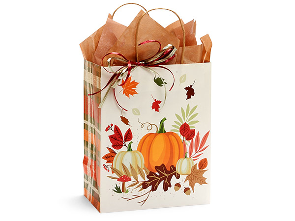 Pumpkin Plaid Paper Gift Bags, Cub 8x4.75x10", 25 Pack