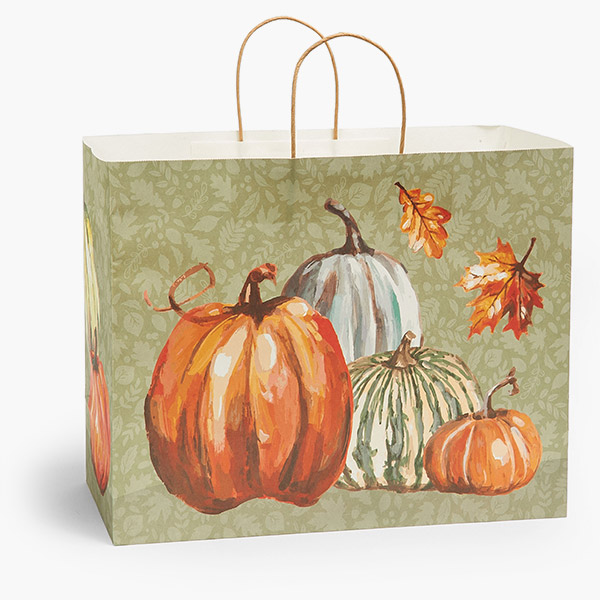 Painted Pumpkins Paper Gift Bags, Vogue 16x6x12",25 Pack