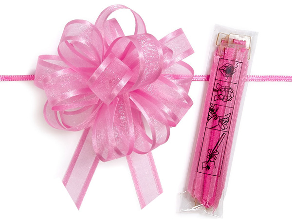 4" Pretty Pink Satin Edge Sheer Organza Pull Bow, 12 pack