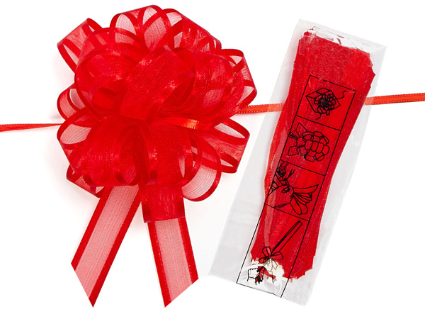 4" Red Satin Edge Sheer Organza Pull Bow, 12 pack
