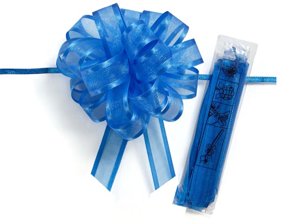 4" Royal Blue Satin Edge Sheer Organza Pull Bow, 12 pack
