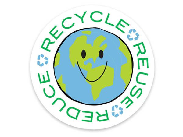 Recycle Reuse Reduce Packaging Sticker, Round 2", 500pk