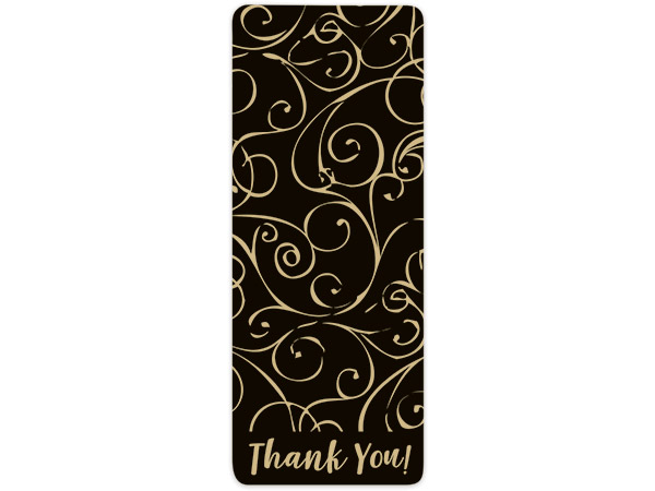 Thank You Kraft Black Swirls Packaging Sticker, 2x5",500 pk