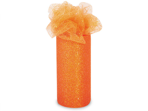 **Orange Sparkle Party Tulle Ribbon 6"x25 yards