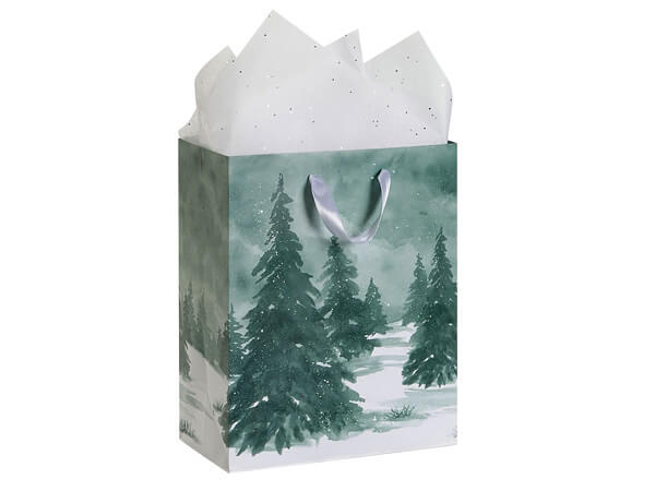 Winter Pines Matte Gift Bags, Cub 8x4x10", 10 Pack