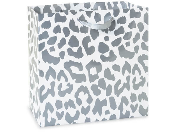 *Silver Leopard Paper Gift Bags, Filly 12x5x12", 10 Pack