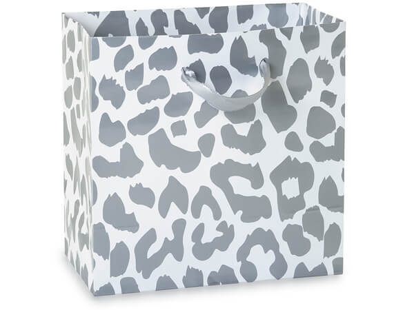 Silver Leopard Paper Gift Bags, Jewel 6.5x3.5x6.5", 10 Pack