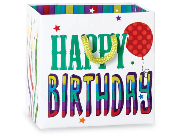 Happy Birthday Gloss Gift Bags, Petite 4x2.5x4", 10 Pack
