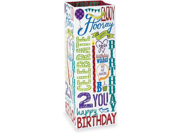 Happy Birthday Gloss Gift Bags, Wine 4.5x4.5x13", 10 Pack