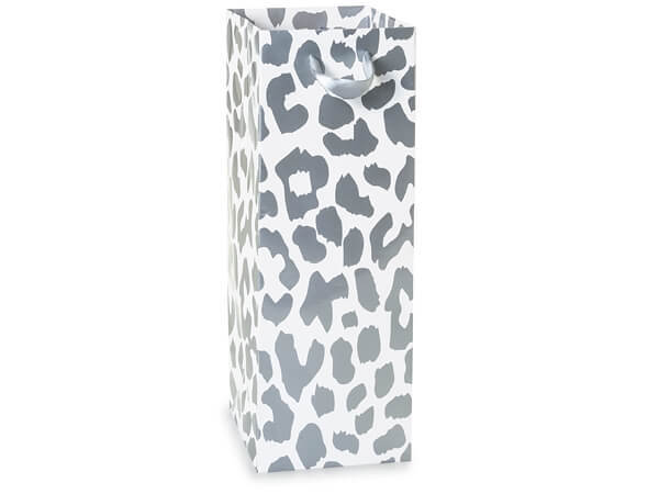 Silver Leopard Paper Gift Bags, Wine 4.5x4.5x13", 10 Pack