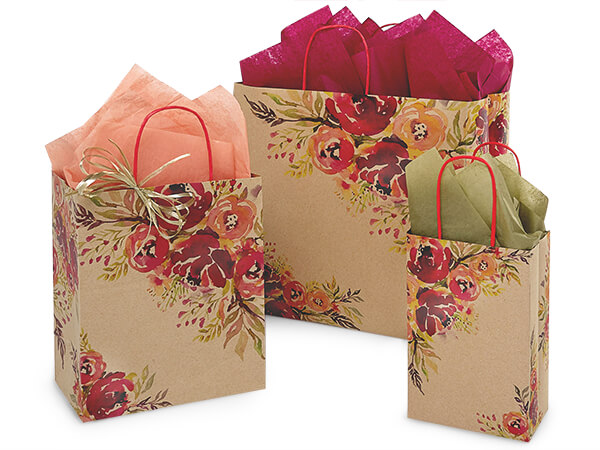 Romantic Blooms Paper Shopping Bag Assortment, 125 Pack